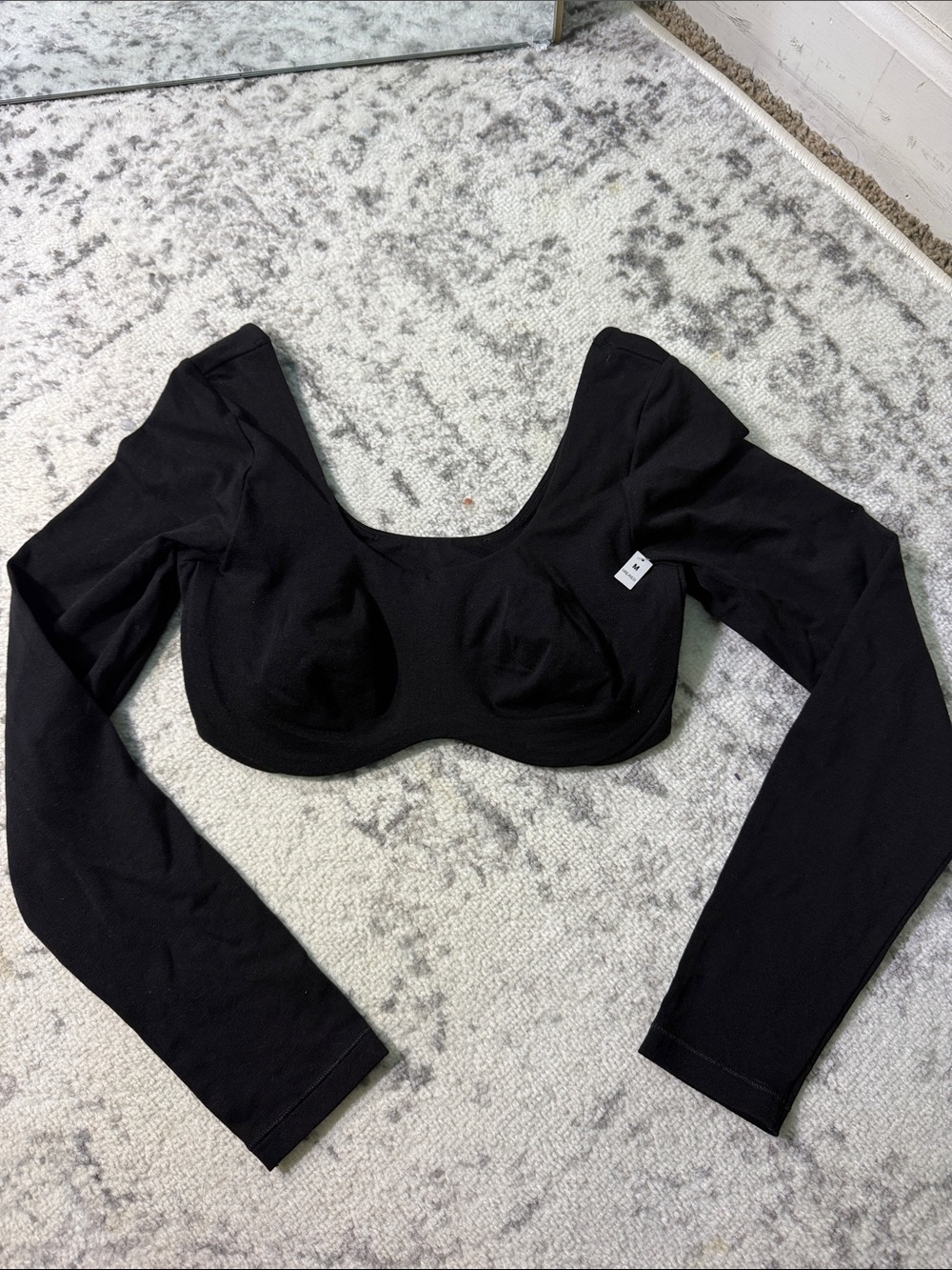 Victoria's Secret Black Long Sleeve Scoop Crop Top with Molded Cups